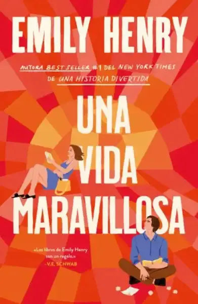Vibrant orange red geometric book cover titled Una Vida Maravillosa by Emily Henry in Great Big Beautiful Life