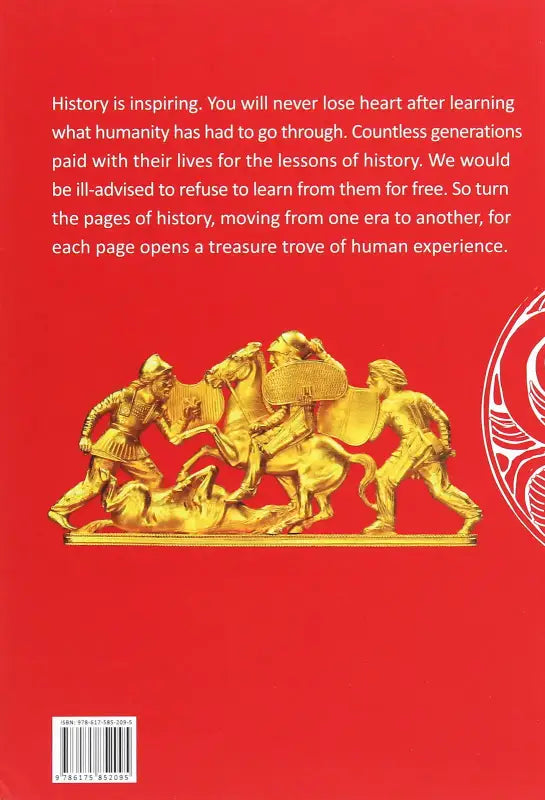 Golden sculpture of a horse and warriors.
