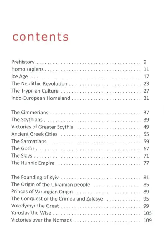 Table of contents.