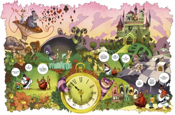 Yellow oversized clock from Nikolay Keramidas Ukrainian edition Alice in the Land of Monkeys