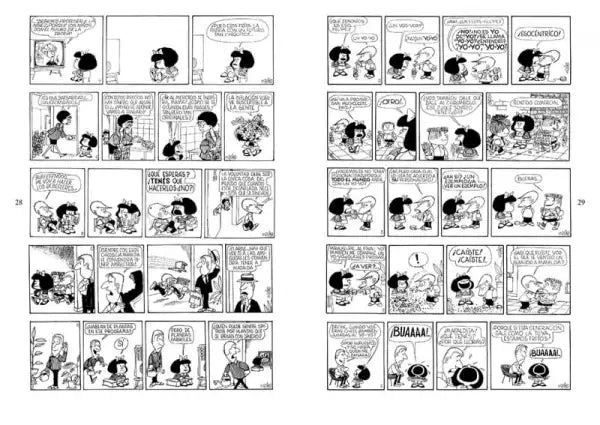Black and white Peanuts comic strip in All of Mafalda: Expanded Edition book