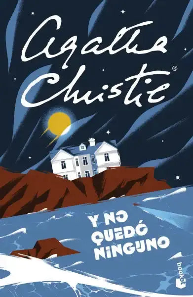 Agatha Christie Ten Strangers book cover: white house on rocky cliff under starry sky and yellow moon