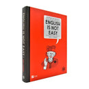 Book cover of "English Is Not Easy," a vibrant guide for adults learning English with humor and illustrations.