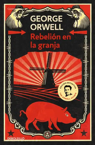 Red pig illustration on Animal Farm by George Orwell Spanish edition book cover