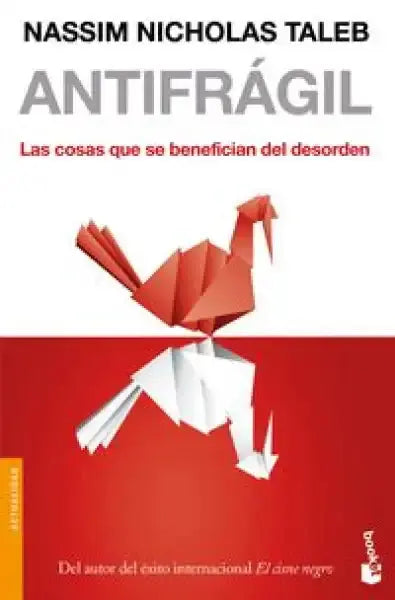 Antifragile book cover by Nassim Nicholas Taleb with red origami crane