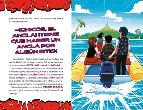 Arta Game 7: Blue boat with four people in middle-grade adventure