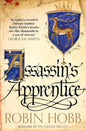Cover of "Assassin's Apprentice" by Robin Hobb, first book in The Farseer Trilogy, featuring a deer and royal insignia.