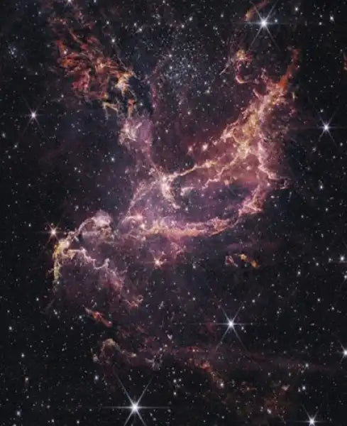 Purple orange nebula art from Atlas of Space by Historian Roger books