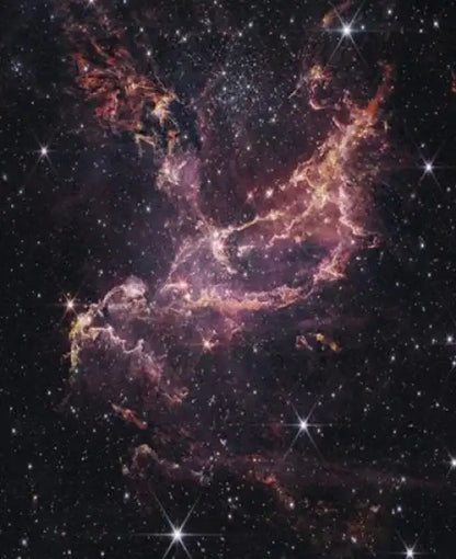 Purple orange nebula art from Atlas of Space by Historian Roger books