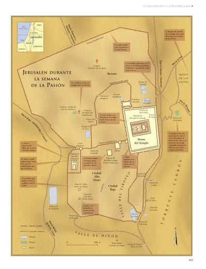 Gold Jerusalem map in Spanish from Biblica Bible Atlas book