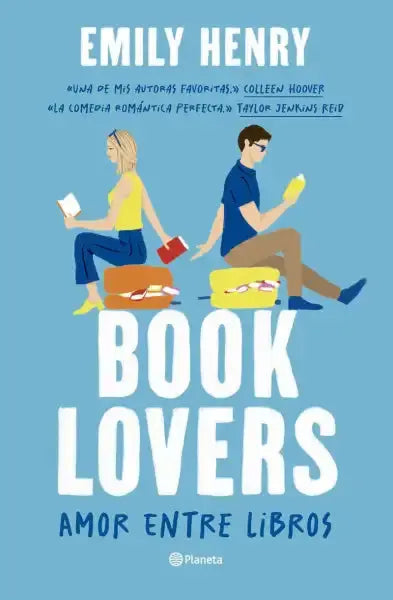 Book Lovers by Emily Henry cover: couple reading on suitcases