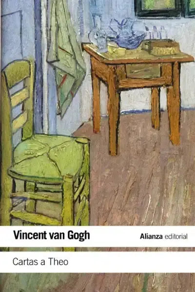 Green wooden chair with woven cushioned seat in Vincent van Gogh Cartas a Theo