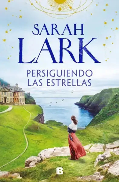 Woman in red skirt on cliffs in Chasing the Stars, Las Mujeres Hard Book 1 by Sarah Lark