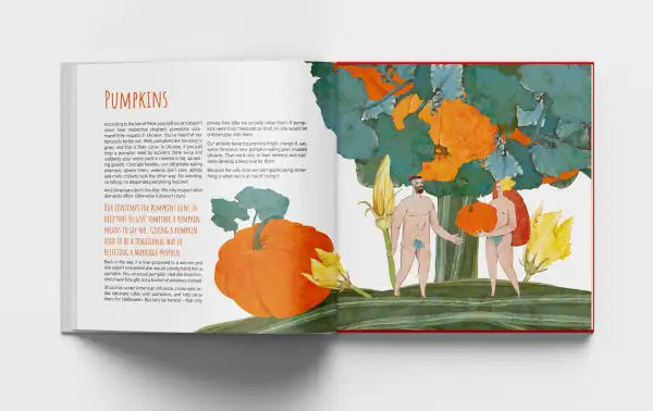 Vibrant orange pumpkin illustration from Cooking in Sorrow Ukrainian culture book