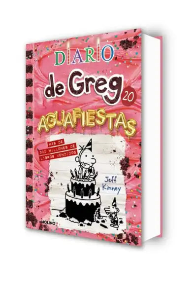Pink glitter Diary of Greg 20 Killjoy book by Jeff Kinney with Greg Heffley cake illustration