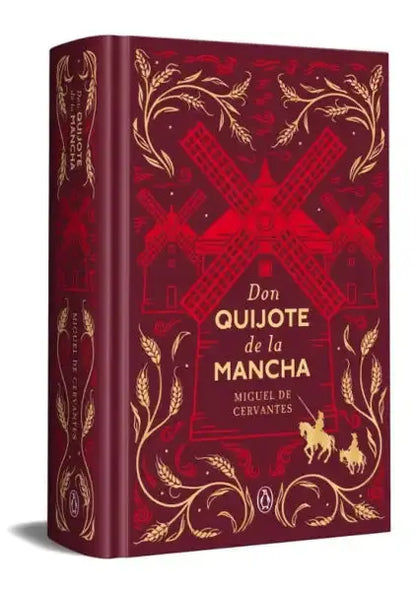 Rich burgundy Don Quijote commemorative edition with gold windmills