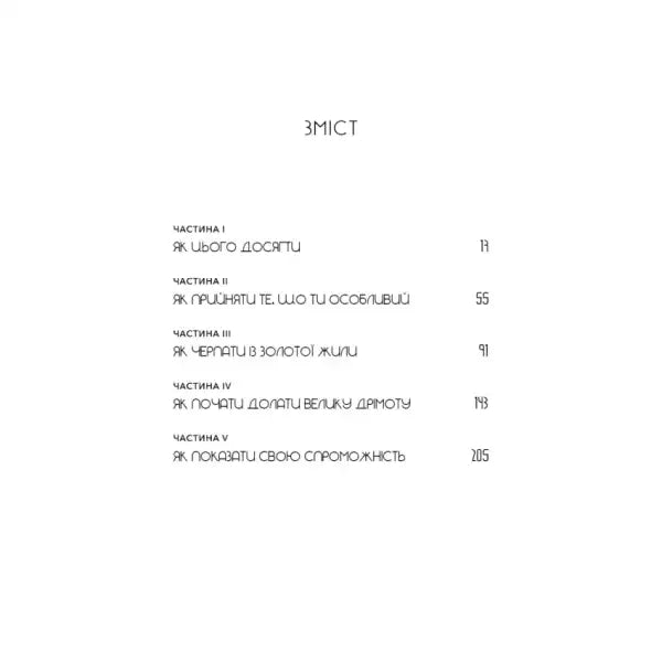 Table of contents in Ukrainian for Jen Sincero’s book Stop Doubting Self, hardcover books