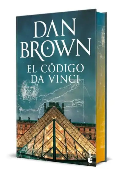 Special edition hardcover of El Código Da Vinci by Dan Brown, dark teal cover with illuminated glass pyramid