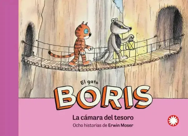 El Gato Boris: The Treasure Chamber picture book cover with animals on rope bridge