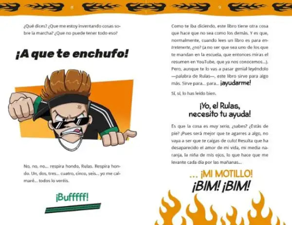 Orange black striped shirt with El Rulas character in Lost Motillo English books