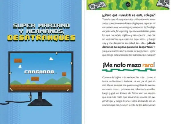 8-bit pixelated monitor in Rulas Atrapado videogame console book