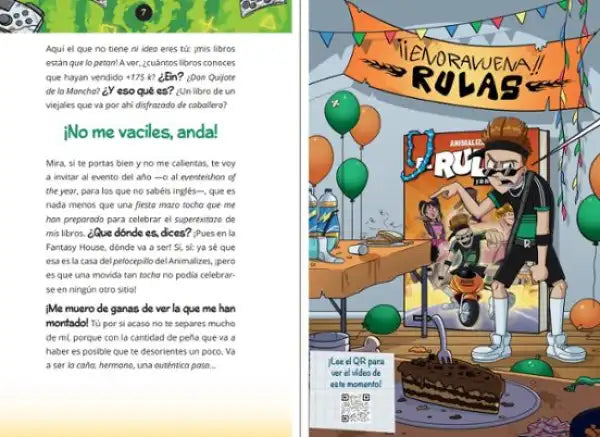 Cartoonish chocolate cake with white frosting, sprinkles, and Rulas Atrapado gaming theme