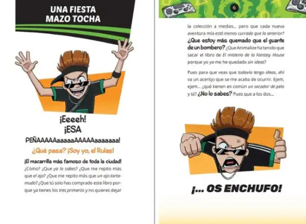 Green and yellow striped El Rulas shirt with trapped videogame console design