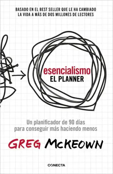 Esencialismo el Planner book cover with red black title on grid background