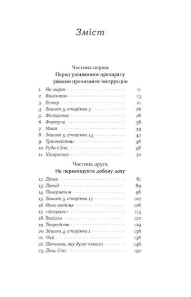 Table of contents from Esther’s Rooms by Mariia Oleksa, Ukrainian softcover book