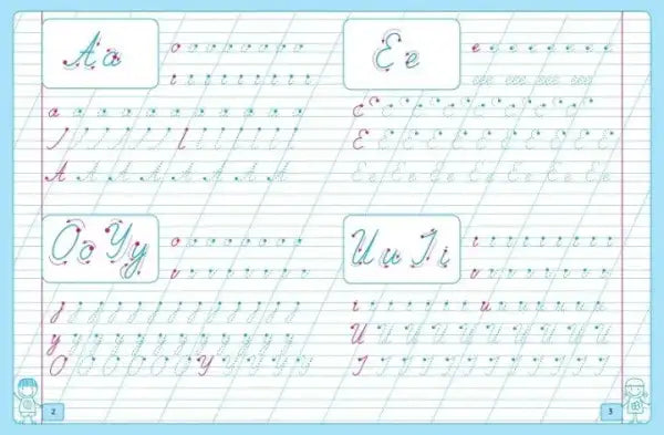Children’s cursive handwriting notebook with guidelines from Olga Isaenko in softcover format