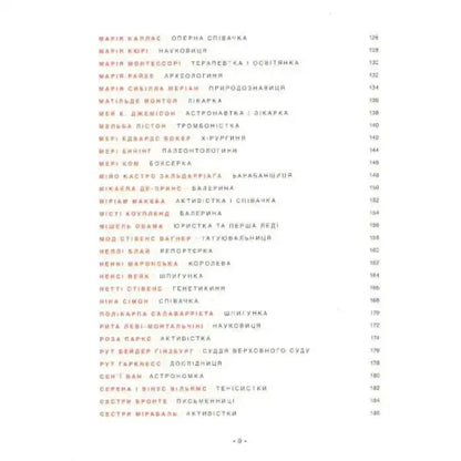 List of names and professions in Good Night Stories for Rebel Girls Ukrainian Hardcover Edition