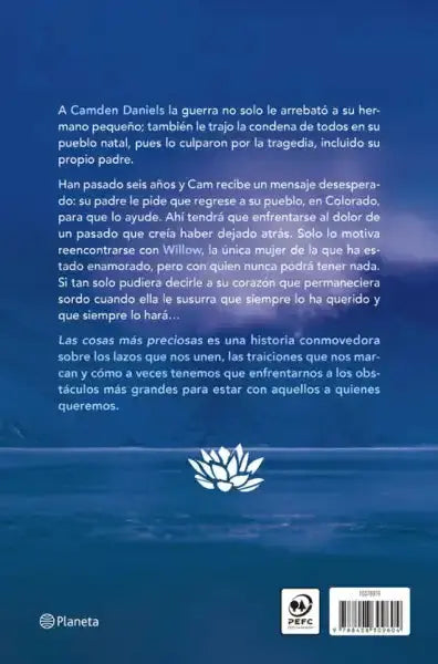 Blue book cover with white lotus emblem, Great and Precious Things by Rebecca Yarros, contemporary romance