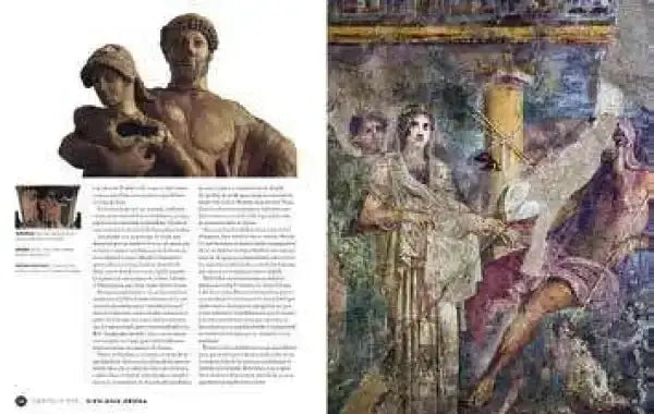 Vibrant greek mythology mural of gods and heroes from ancient Greece books