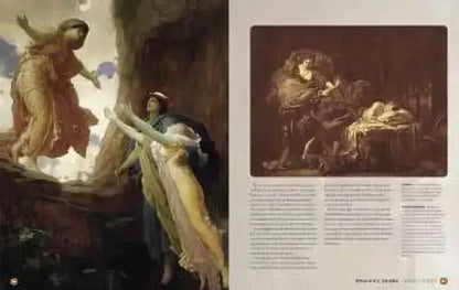 Greek mythology books: two-page art spread of classical paintings