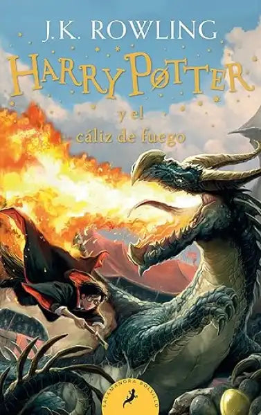 Harry Potter and the Goblet of Fire book cover with dragon breathing fire