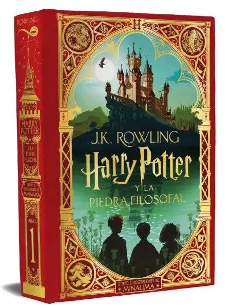 Red MinaLima edition of Harry Potter and the Philosopher’s Stone book