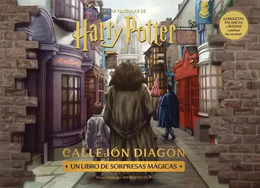 Harry Potter Diagon Alley book cover with wizarding world storefronts