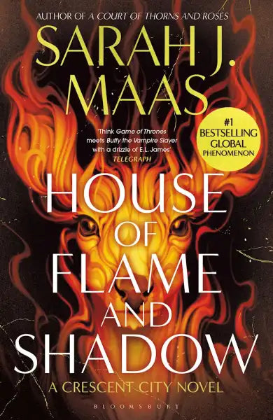 House of Flame and Shadow Crescent City 3 book cover with flame pattern
