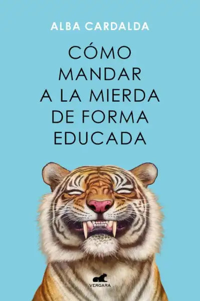 Tiger face book cover with blue background and Alba Cardalda text on cómo mandar forma educada
