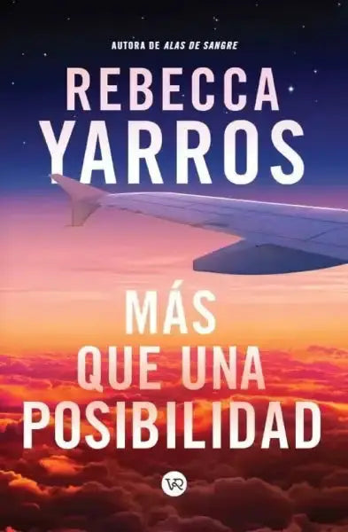 Portada de In the Likely Event de Rebecca Yarros con ala de avión y atardecer vibrante