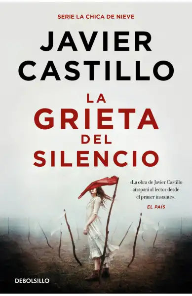 Red umbrella woman on La grieta del silencio book cover by Javier Castillo
