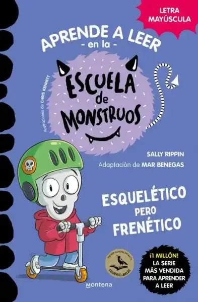 Purple fuzzy monster with black horns in Monster School reader book