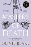 Book cover with skeleton and hands from Masters of Death by Olivie Blake in darkly whimsical fantasy style