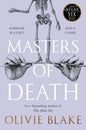 Book cover with skeleton and hands from Masters of Death by Olivie Blake in darkly whimsical fantasy style