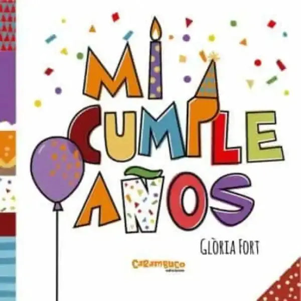 Mi Cumpleaños board book cover by Glòria Fort in mini series with purple balloon