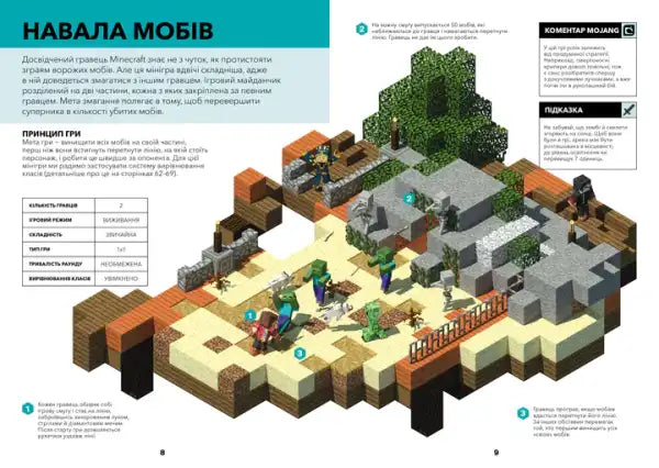 Minecraft Guide to PVP Minigames Ukrainian Edition poster with pixelated characters and landscape