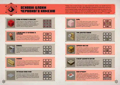 Minecraft Guide to Redstone Ukrainian Hardcover STEM Handbook featuring redstone blocks