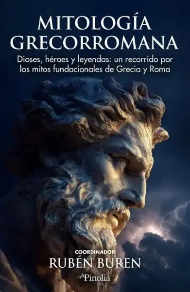 Weathered stone bearded god face on stormy sky, Mitología Grecorromana by Rubén Buren