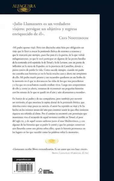 Back cover of Fathers Journey by Julio Llamazares, Alfaguara edition
