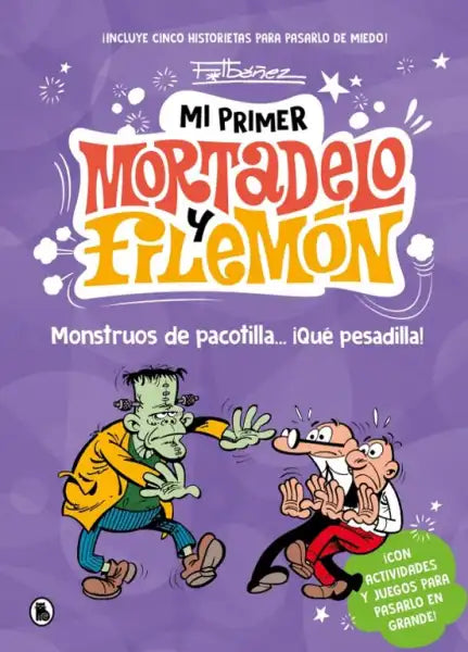 Purple Mortadelo y Filemón book cover with cartoon characters